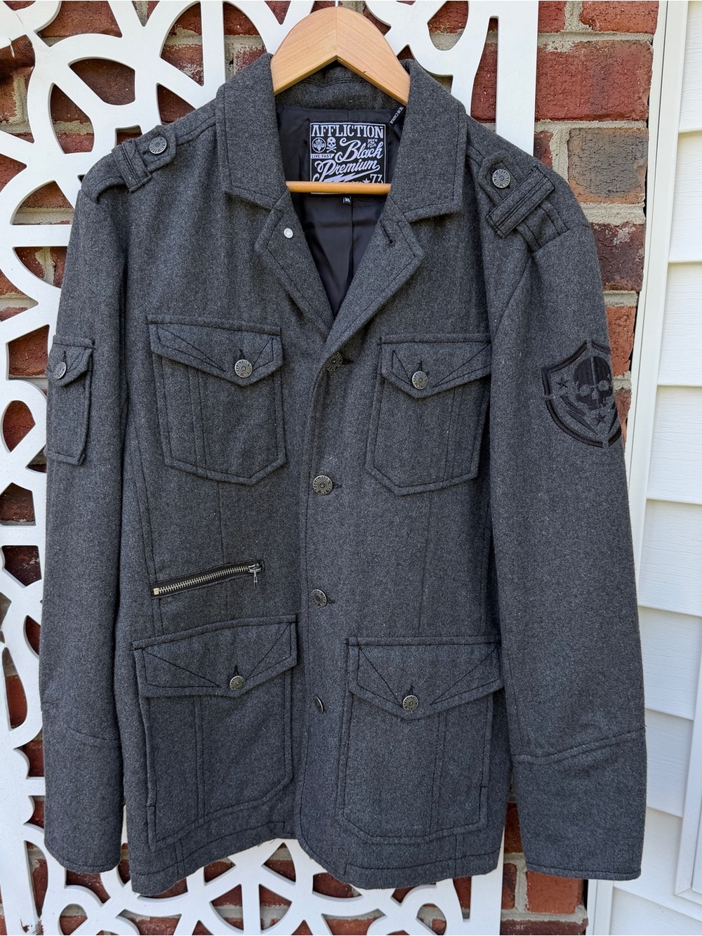 Affliction Black Premium Military Skull Jacket Men’s L